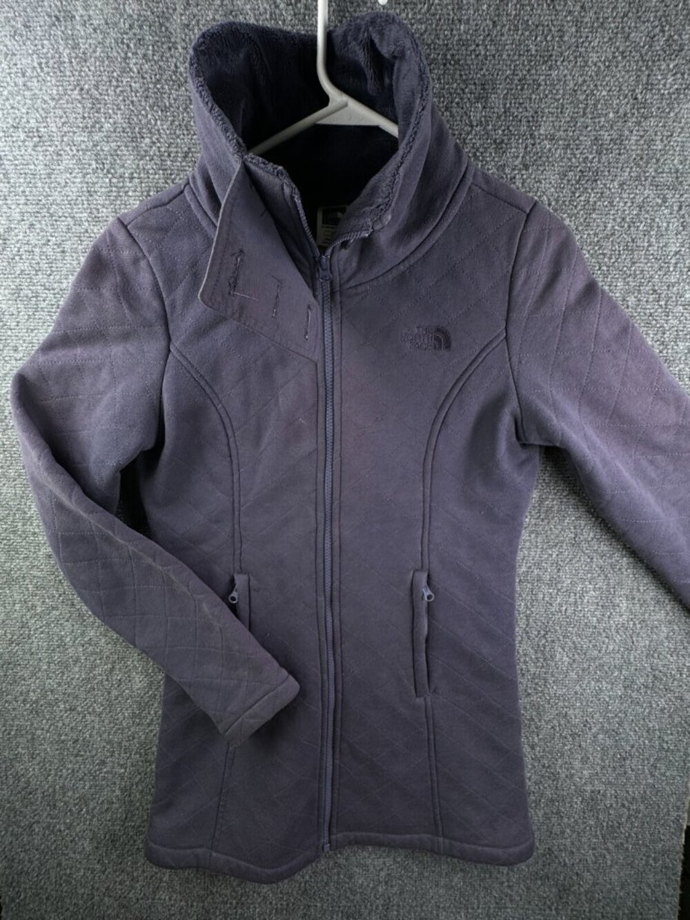 The North Face Purple Fuzzy Fleece Lined Jacket Small Full Zip Long W/ Pockets